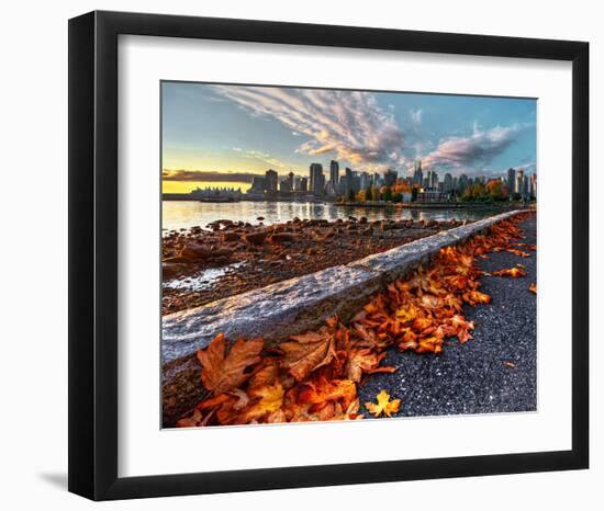 Leaves & Vancouver Downtown-null-Framed Art Print