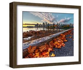 Leaves & Vancouver Downtown-null-Framed Art Print