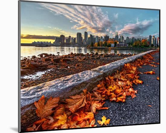 Leaves & Vancouver Downtown-null-Mounted Art Print