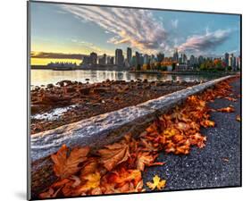 Leaves & Vancouver Downtown-null-Mounted Art Print