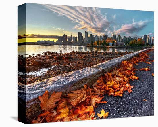 Leaves & Vancouver Downtown-null-Stretched Canvas