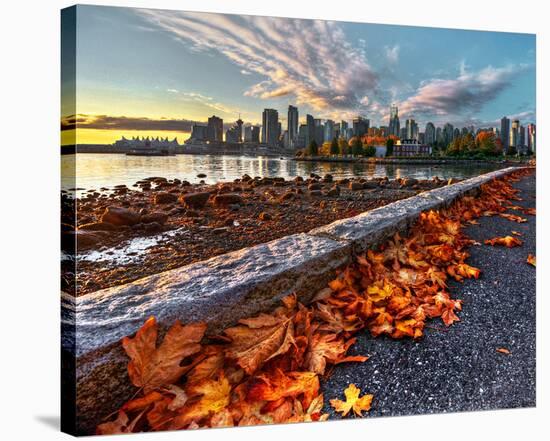 Leaves & Vancouver Downtown-null-Stretched Canvas