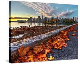 Leaves & Vancouver Downtown-null-Stretched Canvas