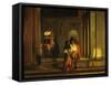 Leaving for the Walk-Pieter de Hooch-Framed Stretched Canvas