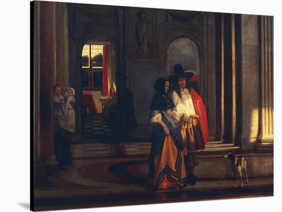 Leaving for Walk-Pieter de Hooch-Stretched Canvas