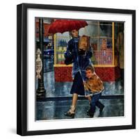 "Leaving Grocery in Rain", April 24, 1954-Amos Sewell-Framed Giclee Print