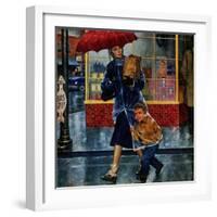 "Leaving Grocery in Rain", April 24, 1954-Amos Sewell-Framed Giclee Print