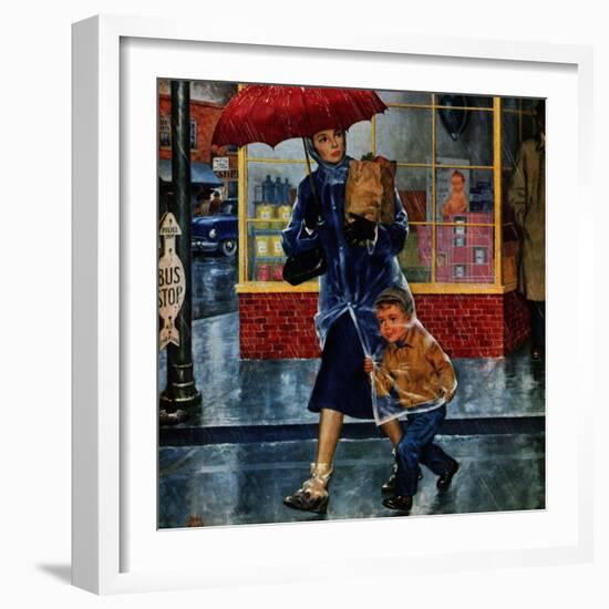 "Leaving Grocery in Rain", April 24, 1954-Amos Sewell-Framed Giclee Print