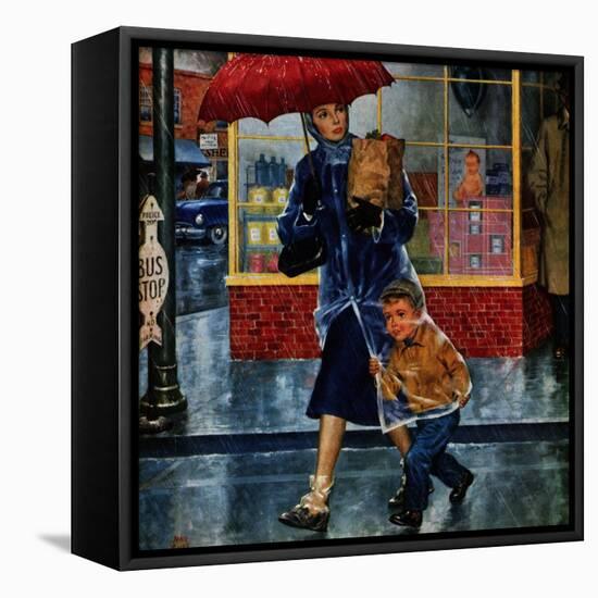 "Leaving Grocery in Rain", April 24, 1954-Amos Sewell-Framed Stretched Canvas