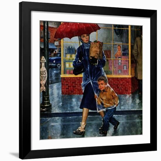 "Leaving Grocery in Rain", April 24, 1954-Amos Sewell-Framed Giclee Print