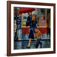 "Leaving Grocery in Rain", April 24, 1954-Amos Sewell-Framed Giclee Print