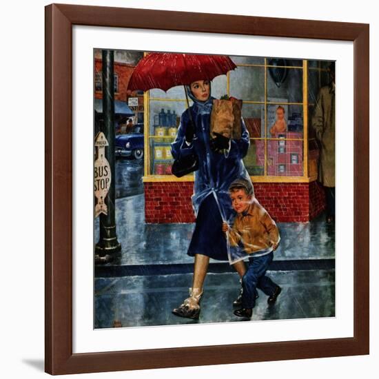 "Leaving Grocery in Rain", April 24, 1954-Amos Sewell-Framed Giclee Print