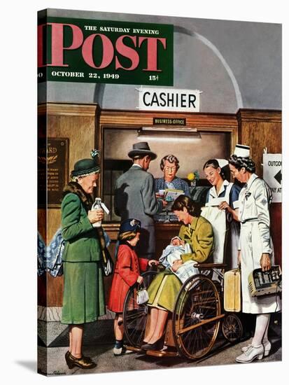 "Leaving the Hospital," Saturday Evening Post Cover, October 22, 1949-Stevan Dohanos-Stretched Canvas