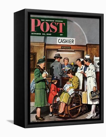 "Leaving the Hospital," Saturday Evening Post Cover, October 22, 1949-Stevan Dohanos-Framed Stretched Canvas