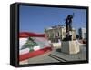 Lebanese Flag and the Martyrs Statue in the Bcd, Lebanon, Middle East-Gavin Hellier-Framed Stretched Canvas