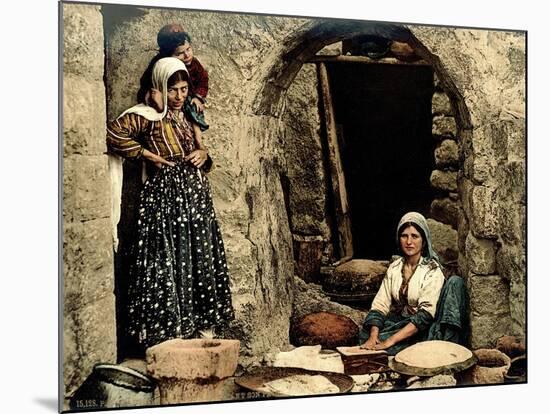 Lebanese Women Making Bread in Front of their House, C.1880-1900-null-Mounted Photographic Print