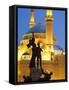 Lebanon, Beirut, Statue in Martyr's Square and Mohammed Al-Amin Mosque at Dusk-Nick Ledger-Framed Stretched Canvas