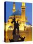 Lebanon, Beirut, Statue in Martyr's Square and Mohammed Al-Amin Mosque at Dusk-Nick Ledger-Stretched Canvas