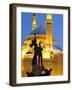 Lebanon, Beirut, Statue in Martyr's Square and Mohammed Al-Amin Mosque at Dusk-Nick Ledger-Framed Photographic Print