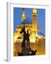 Lebanon, Beirut, Statue in Martyr's Square and Mohammed Al-Amin Mosque at Dusk-Nick Ledger-Framed Photographic Print