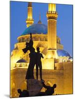 Lebanon, Beirut, Statue in Martyr's Square and Mohammed Al-Amin Mosque at Dusk-Nick Ledger-Mounted Photographic Print