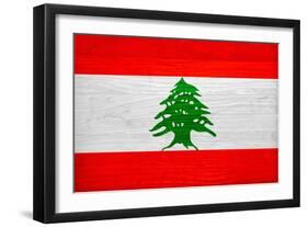 Lebanon Flag Design with Wood Patterning - Flags of the World Series-Philippe Hugonnard-Framed Premium Giclee Print