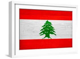 Lebanon Flag Design with Wood Patterning - Flags of the World Series-Philippe Hugonnard-Framed Premium Giclee Print