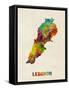 Lebanon Watercolor Map-Michael Tompsett-Framed Stretched Canvas