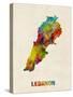 Lebanon Watercolor Map-Michael Tompsett-Stretched Canvas