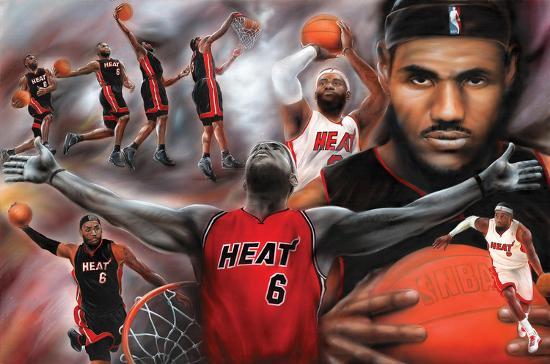 LeBron James Collage Miami Heat NBA Sports Poster-null-Lamina Framed Poster