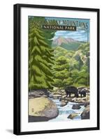 Leconte Creek and Bear Family - Great Smoky Mountains National Park, TN-Lantern Press-Framed Art Print