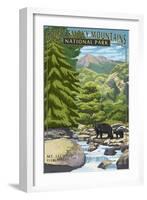 Leconte Creek and Mt. Leconte - Great Smoky Mountains National Park, TN-Lantern Press-Framed Art Print
