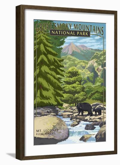 Leconte Creek and Mt. Leconte - Great Smoky Mountains National Park, TN-Lantern Press-Framed Art Print