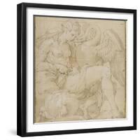 Léda à demie-nue assise jouant avec un cygne-Nicolò dell' Abate-Framed Giclee Print