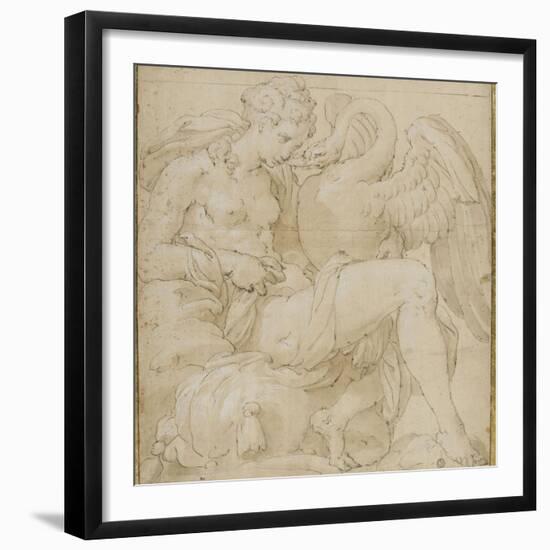 Léda à demie-nue assise jouant avec un cygne-Nicolò dell' Abate-Framed Giclee Print