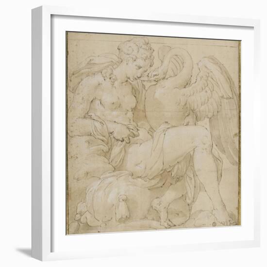 Léda à demie-nue assise jouant avec un cygne-Nicolò dell' Abate-Framed Giclee Print