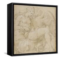 Léda à demie-nue assise jouant avec un cygne-Nicolò dell' Abate-Framed Stretched Canvas