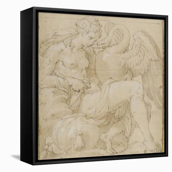 Léda à demie-nue assise jouant avec un cygne-Nicolò dell' Abate-Framed Stretched Canvas