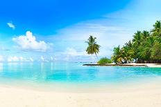 Beautiful Beach with White Sand, Turquoise Ocean, Green Palm Trees and Blue Sky with Clouds on Sunn-LedyX-Photographic Print