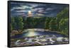 Leeds, New York - Moonlight Scene on Catskill Creek-Lantern Press-Framed Stretched Canvas