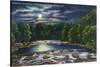 Leeds, New York - Moonlight Scene on Catskill Creek-Lantern Press-Stretched Canvas