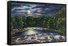 Leeds, New York - Moonlight Scene on Catskill Creek-Lantern Press-Framed Stretched Canvas