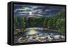 Leeds, New York - Moonlight Scene on Catskill Creek-Lantern Press-Framed Stretched Canvas