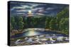 Leeds, New York - Moonlight Scene on Catskill Creek-Lantern Press-Stretched Canvas