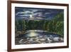 Leeds, New York - Moonlight Scene on Catskill Creek-Lantern Press-Framed Art Print