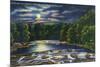 Leeds, New York - Moonlight Scene on Catskill Creek-Lantern Press-Mounted Art Print
