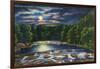 Leeds, New York - Moonlight Scene on Catskill Creek-Lantern Press-Framed Art Print