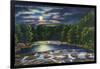 Leeds, New York - Moonlight Scene on Catskill Creek-Lantern Press-Framed Art Print