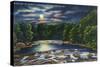 Leeds, New York - Moonlight Scene on Catskill Creek-Lantern Press-Stretched Canvas