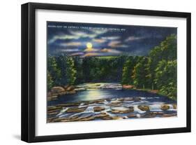 Leeds, New York - Moonlight Scene on Catskill Creek-Lantern Press-Framed Art Print